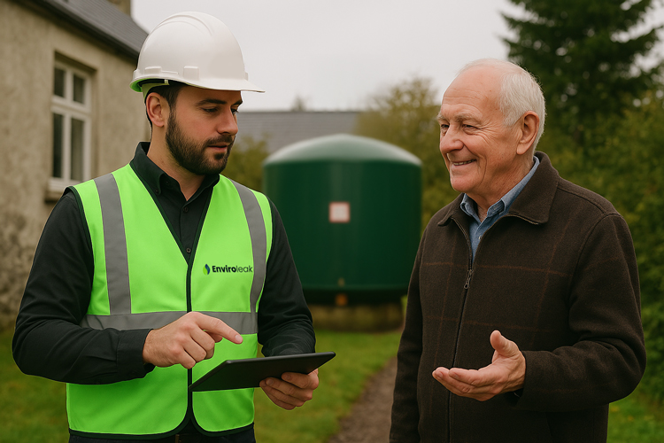Enviroleak technician talking to customer